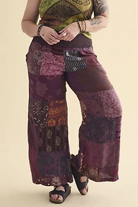 Buy Plum Overdyed Assorted Patchwork Straight Leg Pants Online from Earthbound