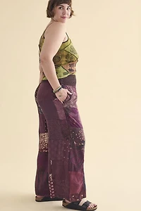 Buy Plum Overdyed Assorted Patchwork Straight Leg Pants Online from Earthbound