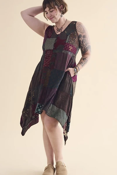 Buy Brown Button Overdyed Assorted Patchwork Dress Online from Earthbound