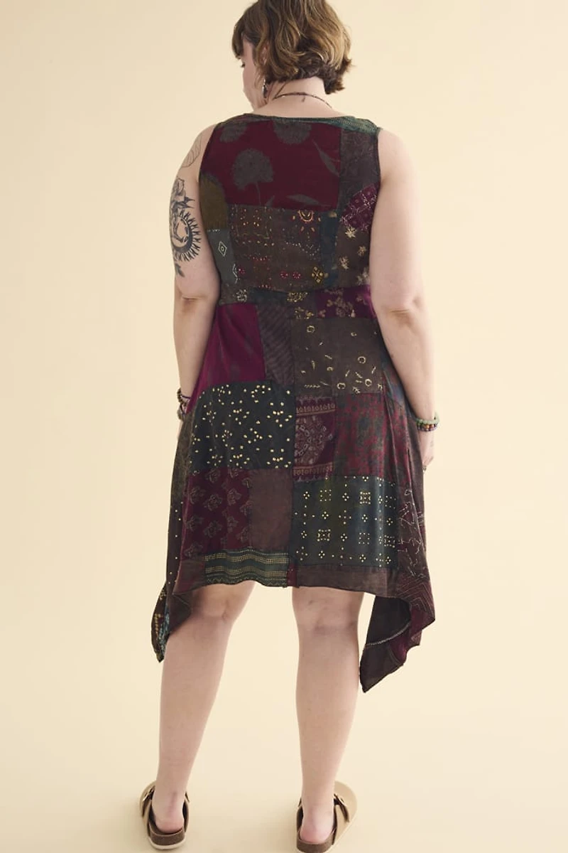 Buy Brown Button Overdyed Assorted Patchwork Dress Online from Earthbound