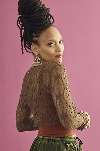 Brown Floral Lace Front Tie Shrug