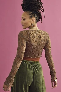 Brown Floral Lace Front Tie Shrug