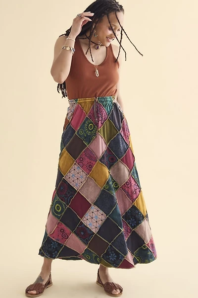 Rainbow Assorted Icon Patchwork Maxi Skirt