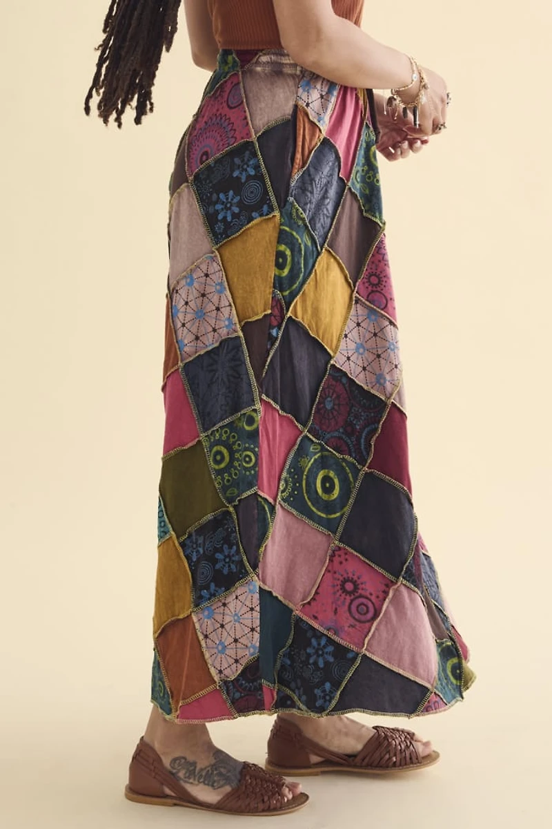 Rainbow Assorted Icon Patchwork Maxi Skirt