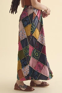 Rainbow Assorted Icon Patchwork Maxi Skirt