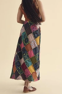 Rainbow Assorted Icon Patchwork Maxi Skirt