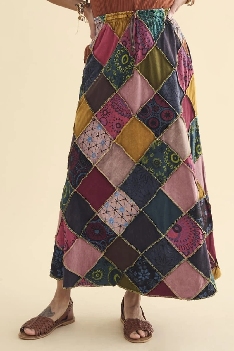 Rainbow Assorted Icon Patchwork Maxi Skirt