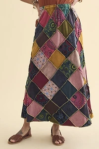 Rainbow Assorted Icon Patchwork Maxi Skirt