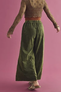 Buy Green Embroidered Flower Wide Leg Pants  Online at Earthbound Trading