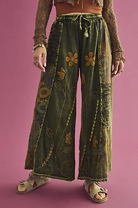Buy Green Embroidered Flower Wide Leg Pants  Online at Earthbound Trading