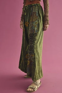 Buy Green Embroidered Flower Wide Leg Pants  Online at Earthbound Trading