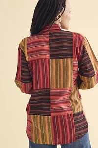 Buy Orange Striped Patchwork Button Shirt Online at Earthbound Trading