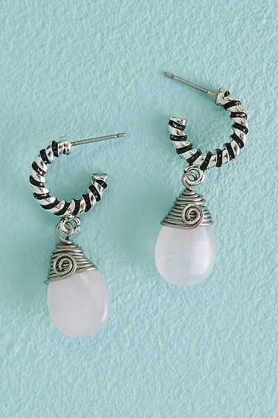 Rose Quartz Teardrop Rope Hoop Earrings