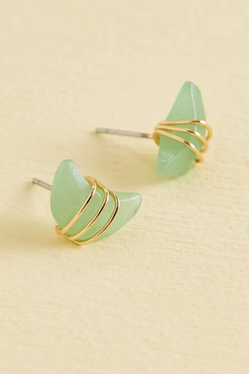 Buy Green Aventurine Moon Wire Wrapped Stud Earrings Online at Earthbound Trading
