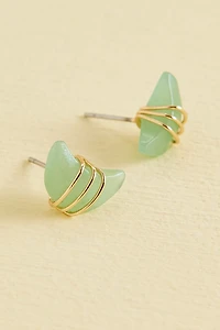 Buy Green Aventurine Moon Wire Wrapped Stud Earrings Online at Earthbound Trading