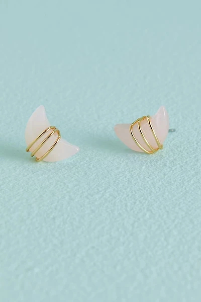 Rose Quartz Moon Wire Wrapped Stud Earring