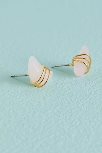 Rose Quartz Moon Wire Wrapped Stud Earring