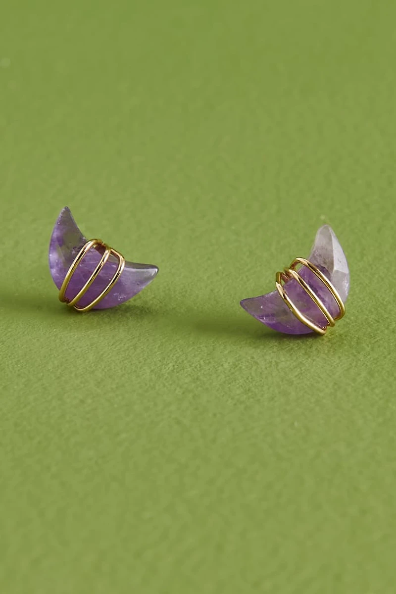 Buy Amethyst Moon Wire Wrapped Stud Earrings Online at Earthbound Trading