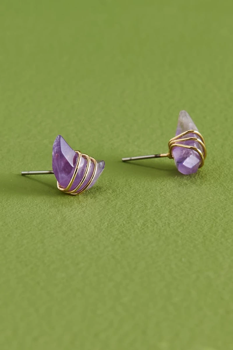 Buy Amethyst Moon Wire Wrapped Stud Earrings Online at Earthbound Trading