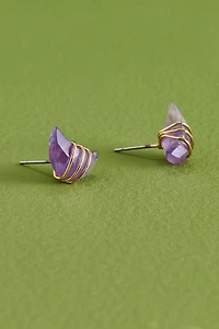 Buy Amethyst Moon Wire Wrapped Stud Earrings Online at Earthbound Trading