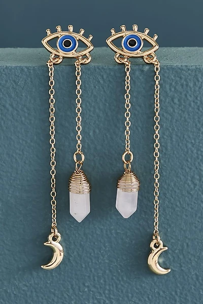 Rose Quartz Evil Eye Dangle Earrings