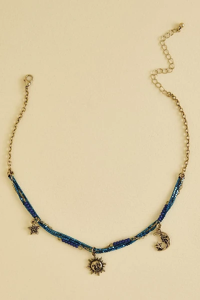 Hematite Blue Charm Necklace