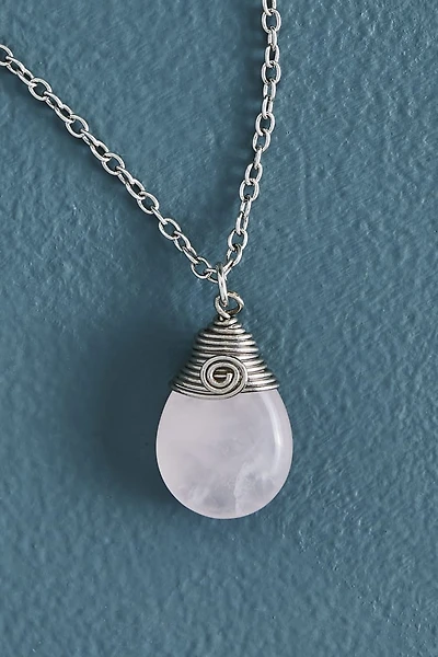 Rose Quartz Teardrop Wire Wrapped Necklace