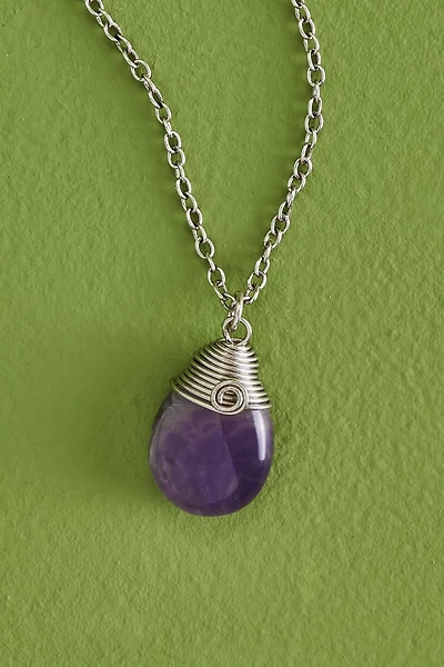 Amethyst Teardrop Wire Wrapped Necklace