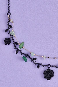 Buy Green Aventurine Black boho Rose Necklace Online at Earthbound Trading