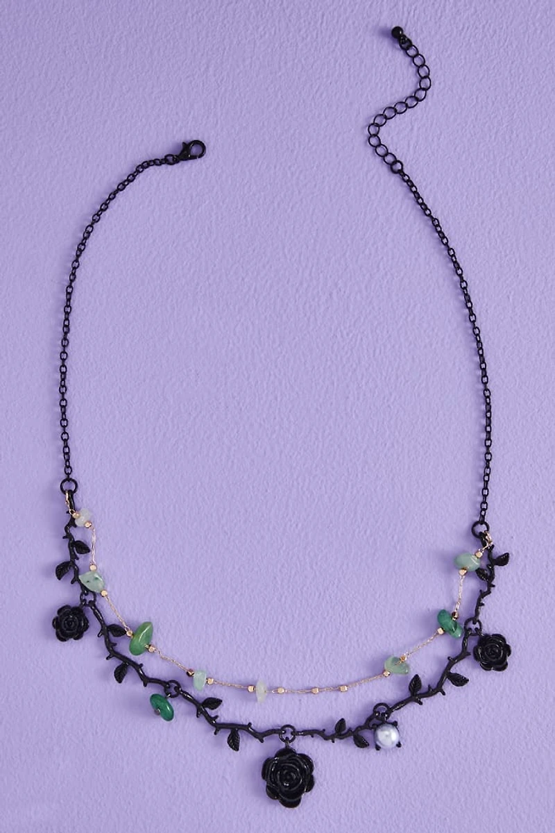Buy Green Aventurine Black boho Rose Necklace Online at Earthbound Trading
