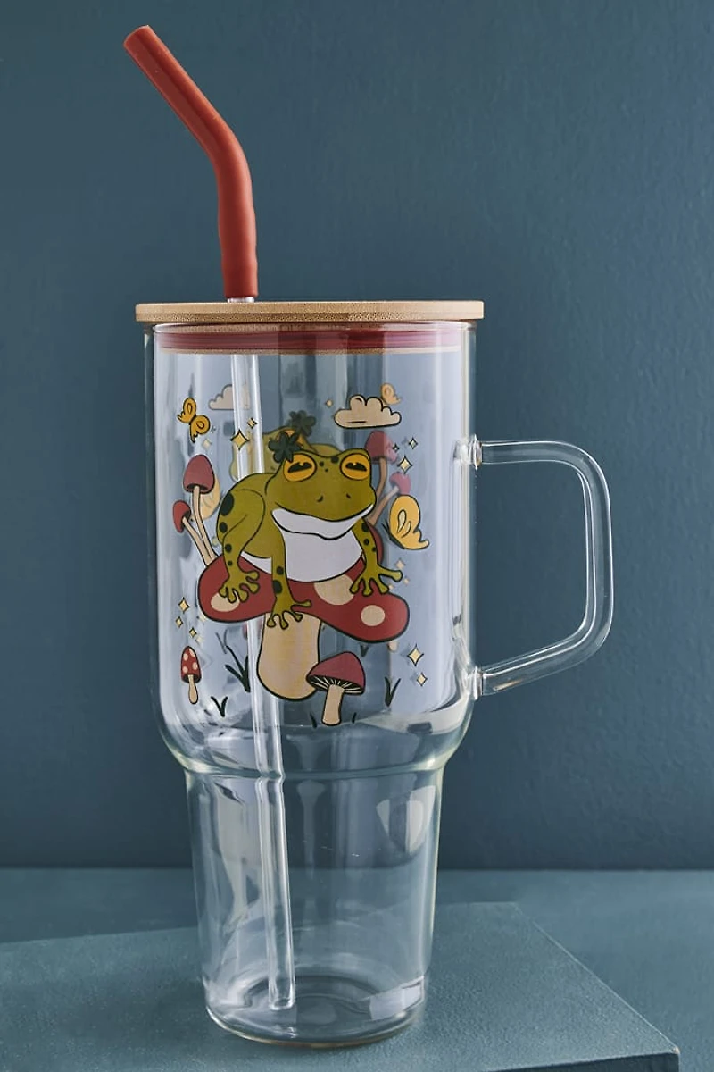 Mushroom Frog Glass Tumbler Cup