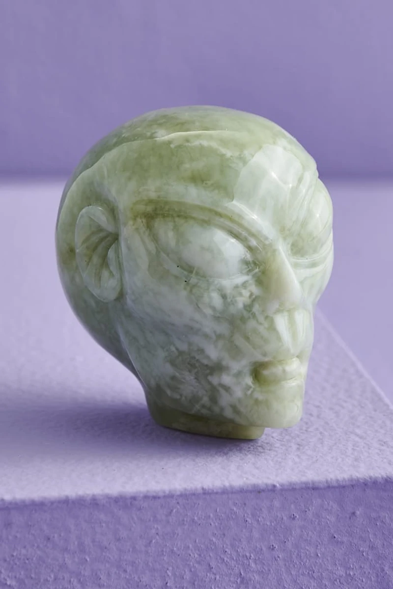 Green Jade Alien Head Figurine