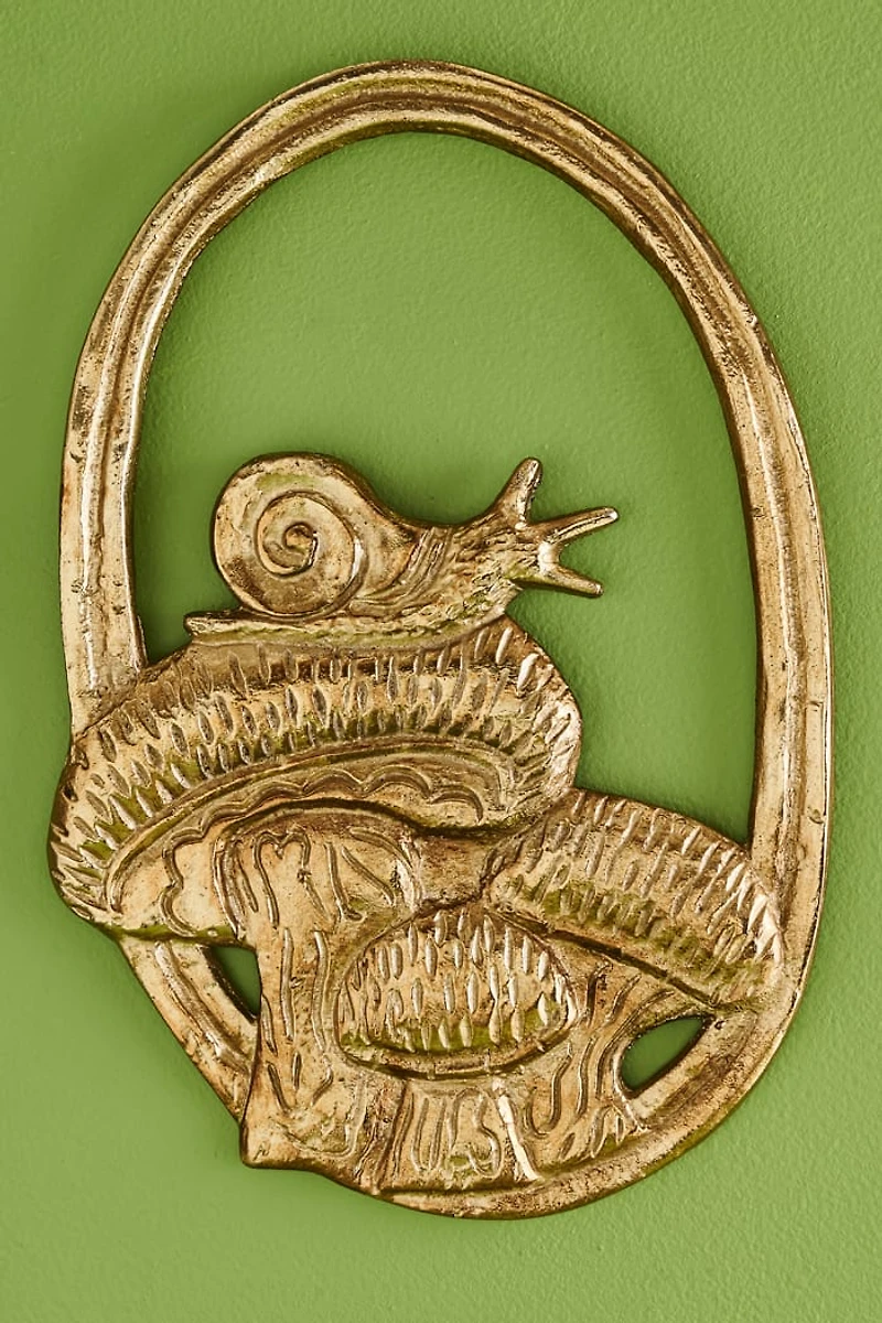 Gold Metal Snail Mushroom Wall Plaque