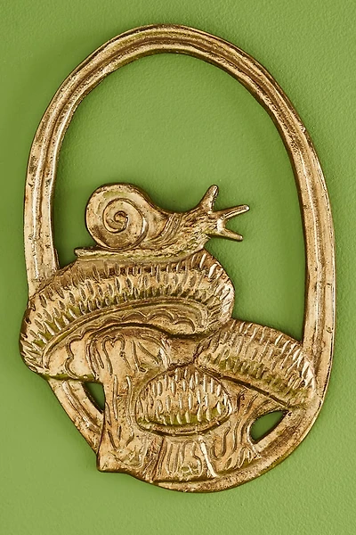 Gold Metal Snail Mushroom Wall Plaque