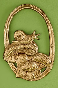 Gold Metal Snail Mushroom Wall Plaque