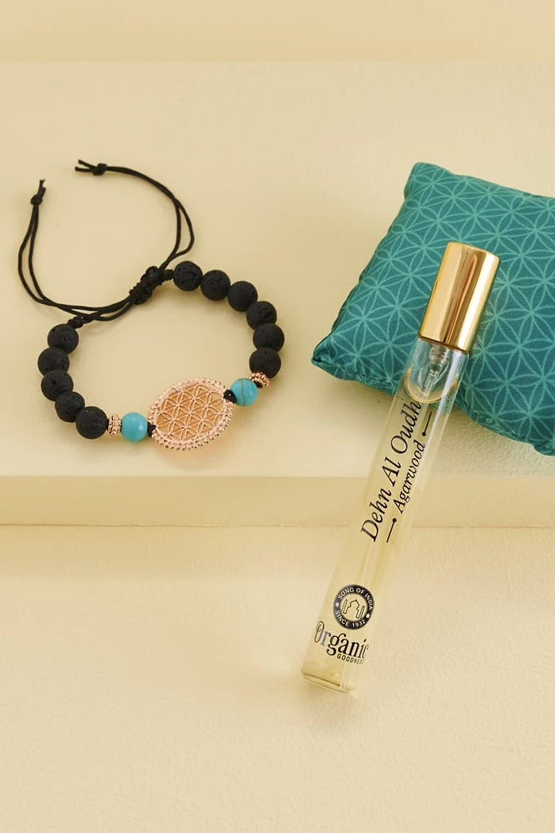 Agarwood Organic Goodness Scented Bracelet and Fragrance Spray Set - boho Aromas