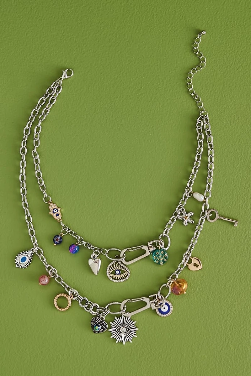 Buy boho Silver Double Layered Charm Necklace Online at Earthbound Trading