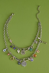 Buy boho Silver Double Layered Charm Necklace Online at Earthbound Trading