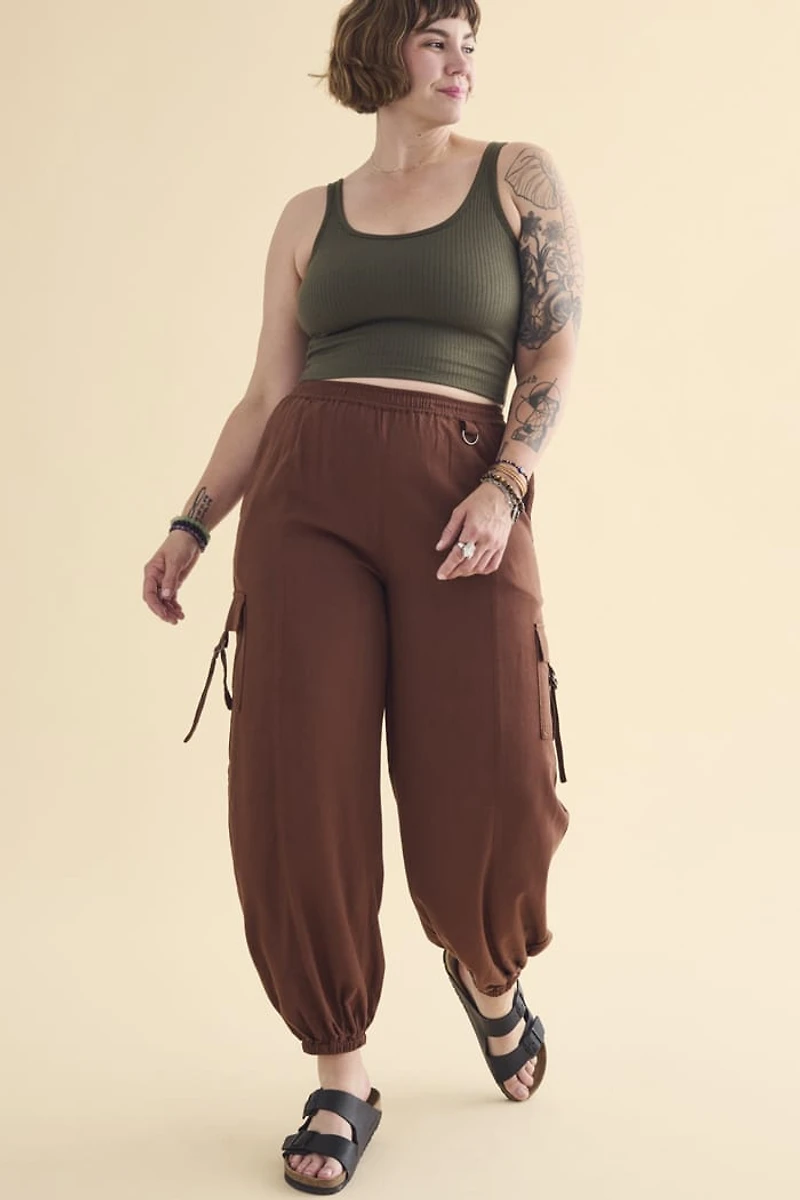 Buy Brown Linen Buckle Cargo Pants Online at Earthbound Trading