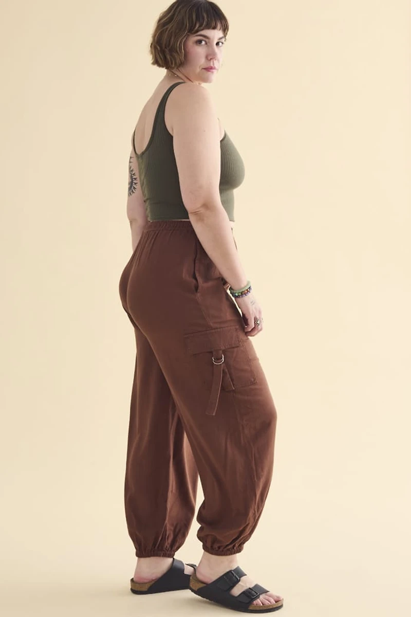 Buy Brown Linen Buckle Cargo Pants Online at Earthbound Trading