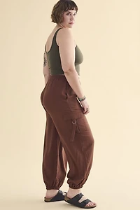 Buy Brown Linen Buckle Cargo Pants Online at Earthbound Trading