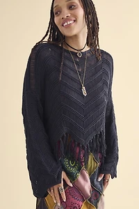 Navy Fringe Tassel Sheer Sweater