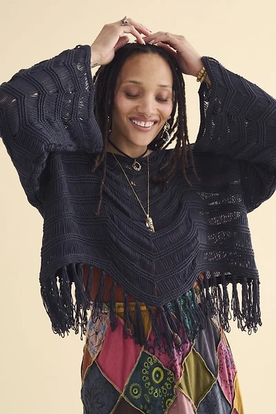 Navy Fringe Tassel Sheer Sweater