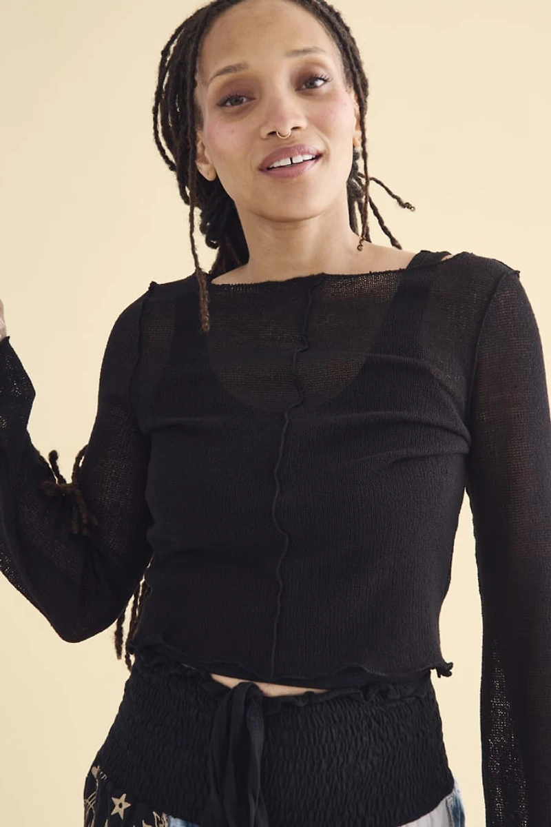 Black Mesh Panel Sweater