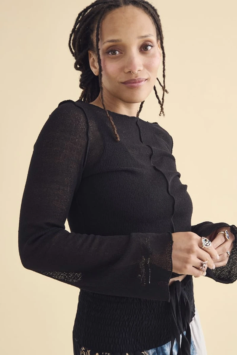 Black Mesh Panel Sweater