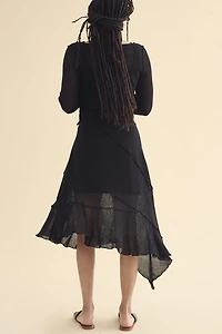Black Mesh Panel Midi Skirt