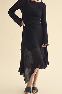 Black Mesh Panel Midi Skirt