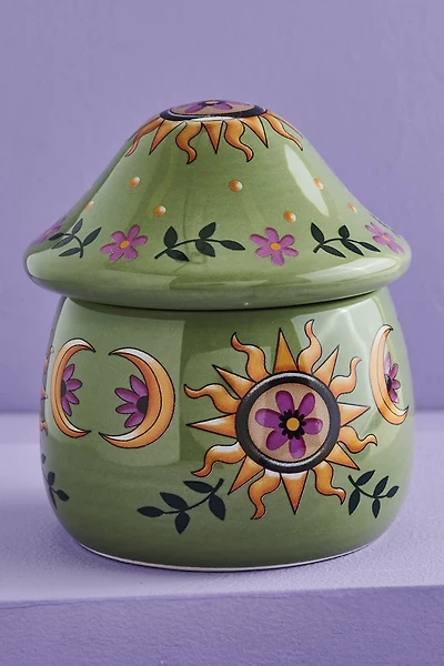 Green Floral Sun Mushroom Trinket Jar