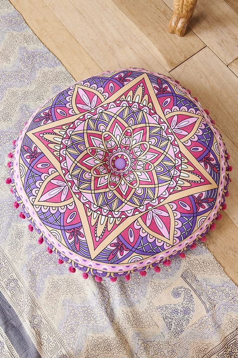 Pink Stained Glass Pom Meditation Pouf