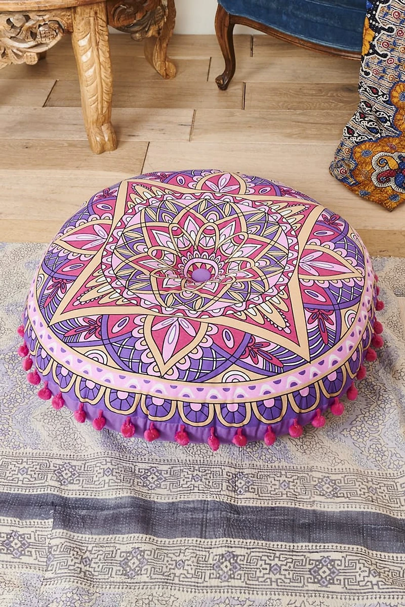 Pink Stained Glass Pom Meditation Pouf